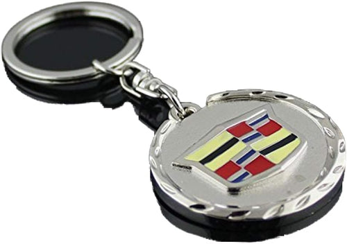 Cadillac Keychain & 4 Valve Stem Caps Set – Leather, Black, Swivel – Made In USA